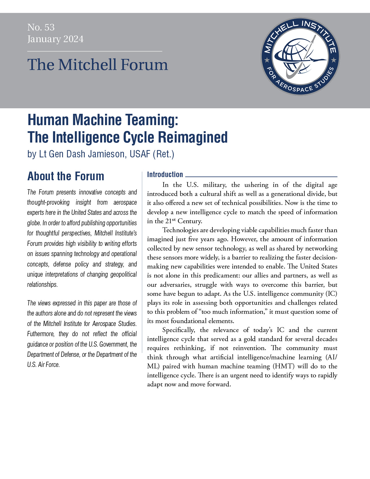 Arlington, VA | January 22, 2024 — The Mitchell Institute for Aerospace ...